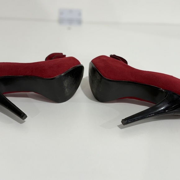 “Flirty in Red” Pin Up Couture Heels | Ruffle Peep-Toe Pumps | Vintage-Inspired - Picture 6 of 9